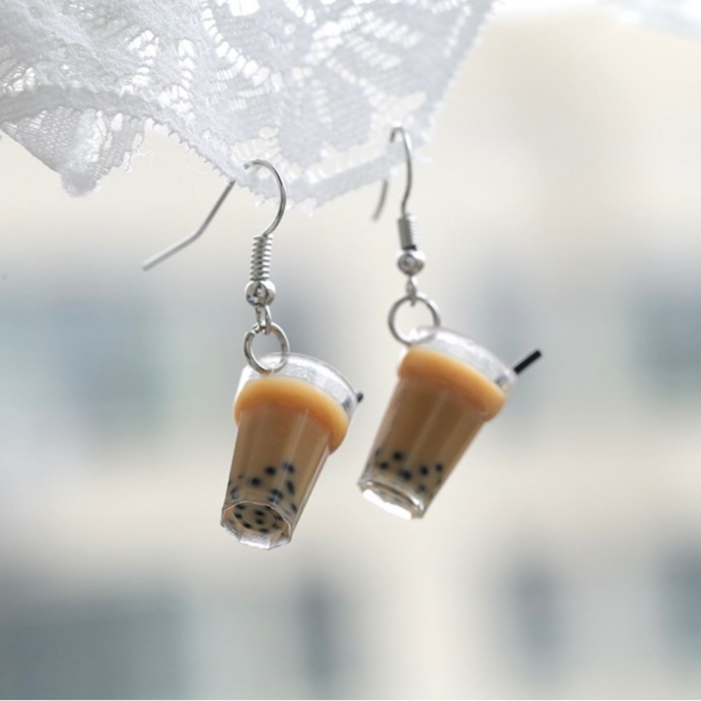 🆕 Boba Bubble Tea Milk Tea Dangle Earrings